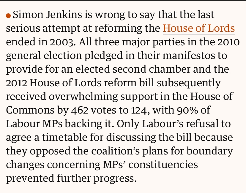 image of letter about the future of the House of Lords